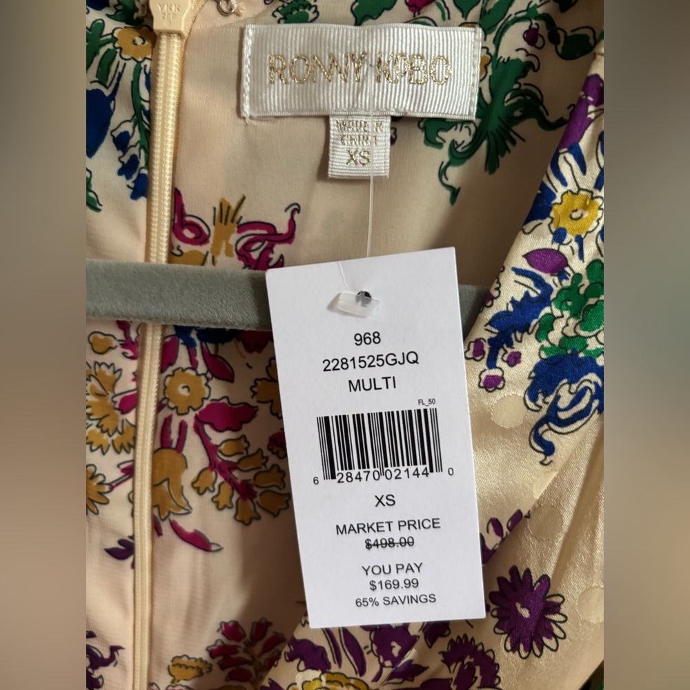Ronny Kobo Collection Cream Floral Wrap Dress with Purple, Pink & Green Print - Picture 3 of 5